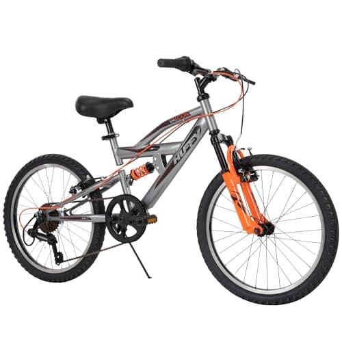 Huffy Valcon 20" Boy's Mountain Bike, Ideal for Ages 5-9, Rugged and Durable Design, Full Suspension, 6 Speed, Adjustable, Twist Grip Shifting, Sturdy and Durable, Kickstand Included, Easy to Assemble