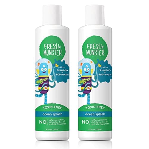 Fresh Monster 2-in-1 Natural Shampoo & Body Wash for Kids, Toxin-Free, Hypoallergenic, Ocean Splash (2 Pack, 8.5oz/each)