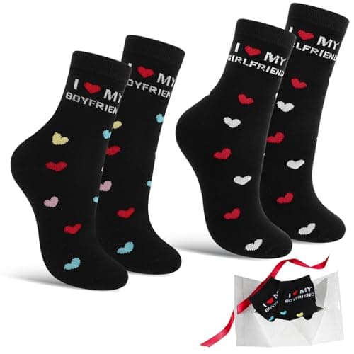 scenicamp 2 Pairs Couple Socks Romantic Gifts Funny Socks with I Love My Boyfriend/Girlfriend for Christmas Anniversary Valentine's Day Gifts