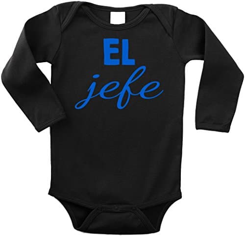 El Jefe Boss Spanish Funny Baby Onepiece Bodysuit Unisex Gift Regalo Black w/Fluorescent Blue Font (0-3 Months (Newborn))