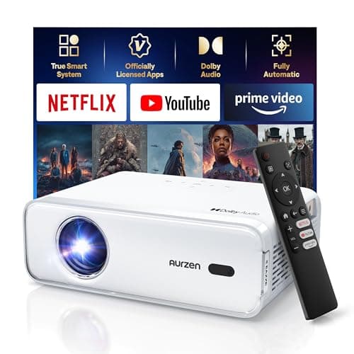 Aurzen EAZZE D1 Smart Projector with WiFi and Bluetooth, Christmas Gifts, Netflix-Officially-Licensed, Auto Focus & Keystone, DoIby Audio, Native 1080P Movie, Portable Outdoor Mini Projector, White