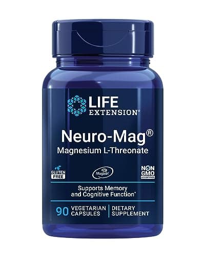 Life Extension Neuro-mag Magnesium L-threonate, Magtein, Magnesium Supplement, Brain Health, Memory & Attention, Gluten Free, Vegetarian, Non-GMO, 90 Vegetarian Capsules