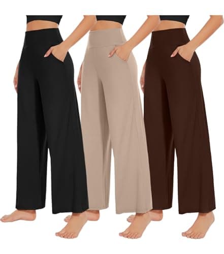 NEW YOUNG 3 Pack Women's Wide Leg Pants with Pockets High Waist Loose Sweatpants Casual Lounge Yoga Workout Palazzo