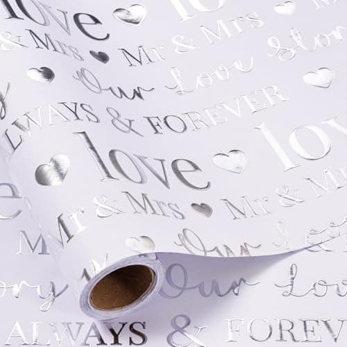 RUSPEPA Wedding Wrapping Paper, Mini Roll, Silvery Gold Foil LOVE Design, Perfect for Wedding, Bridal Shower, Anniversary, Engagement, 17 Inches x 16.5 Feet