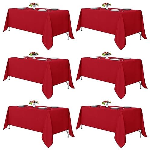 Fitable Red Tablecloths for Rectangle Tables, 6 Pack - 70 x 120 Inches - Reusable and Washable Table Clothes for 6-8 Ft Tables, Polyester Fabric Table Covers for Wedding, Party, Banquet