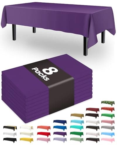 Pureegg Plastic Table Cloth Disposable 8 Pack, 54 x 108 Inch Table Cloths, Graduation Decorations Class of 2025, Graduation Party Tablecloths, Rectangle, Plastic Cover, Leakproof & Sturdy, Purple