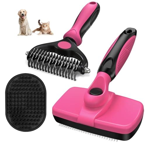 Best Self Cleaning Slicker Brushes for Pets #9 from Augwind 3PCS Self Cleaning Slicker Brush & Pet Grooming Rake & Bath Brush for Dogs,Cats and Horses | Double-Sided Dematting Comb & Skin Friendly Deshedding Grooming Tool | Premium Pet Supplies (Red Black)