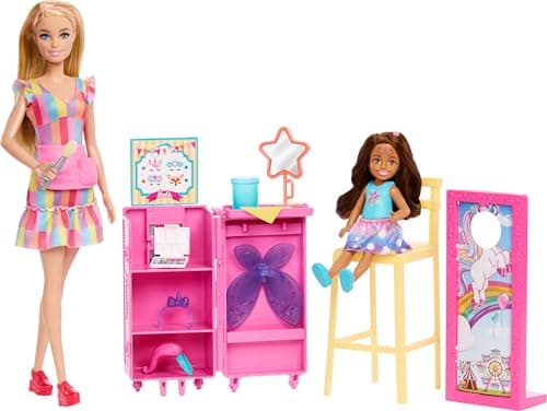 Barbie Day at the Fair Playset with 2 Dolls, Face Paint and Photo Holder, Additional Accessories, Includes Small Chelsea Doll with Colour Changing Face