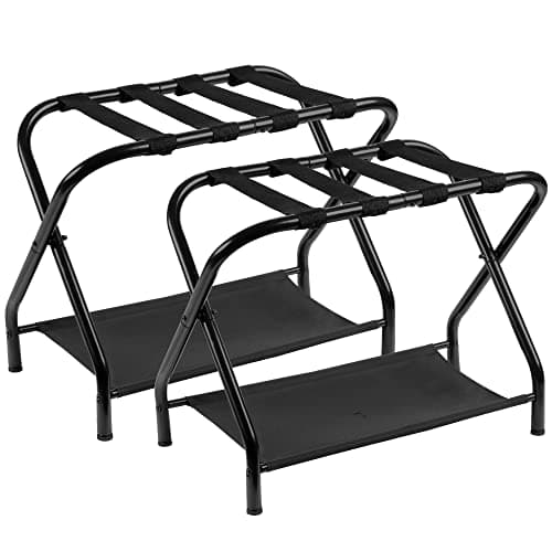 Heybly Luggage Rack,Pack of 2,Steel Folding Suitcase Stand with Storage Shelf for Bedroom, Hotel, Foldable Steel Frame, Guest Room Bedroom Hotel, 26.2" L x 14.4" W x 20.5" H, Black,HLR004B2