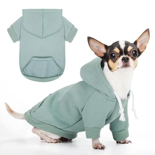 Paiaite Small Dog Hoodie Sweater: Winter Sweatshirt Pet Coat with Pockets, Hat & Leash Hole for Puppy Doggie Chihuahua, Small-Medium Dogs (Boy & Girl) – All Weather Wear Cyan M