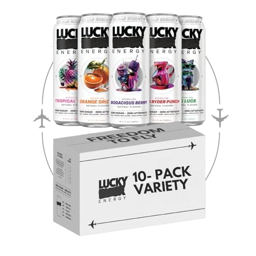 Lucky Energy Zero Sugar Energy Drink 19.2 Fl Oz Cans (Pack of 10) Variety Pack With Five Flavors, with Maca, Ginseng, Taurine, Beta-Alanine, 200mg Caffeine (Packaging May Vary)