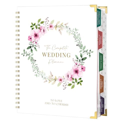 Wedding Planner for Bride - Wedding Planning Book and Organizer, 8.5" x 11" with Tabbed Sections, Metal Corner, 5 Inner Pockets, Sticker, Wedding Countdown Calendar