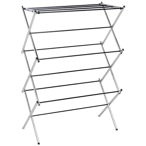 Amazon Basics Foldable Portable Laundry Drying Rack for Indoor Air Drying Clothing, 29.4 x 14.8 x 41.9 inches (LxWxH), Chrome Silver