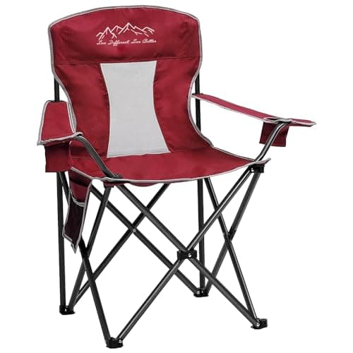 SAILARY Mesh Folding Camping Chairs, Oversized Portable Outdoor Chairs, Weight Capacity 325 lbs with Cup Holder, Storage Pocket, Carry Bag Red