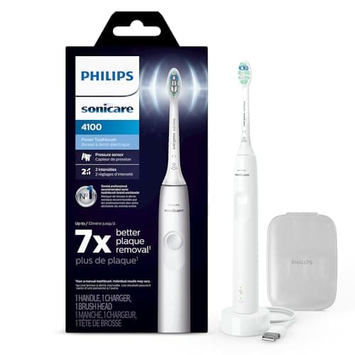Philips Sonicare 4100 Rechargeable Electric Toothbrush, Advanced Plaque Removal, Pressure Sensor, Includes Brush Head Case, White BD5002AZ