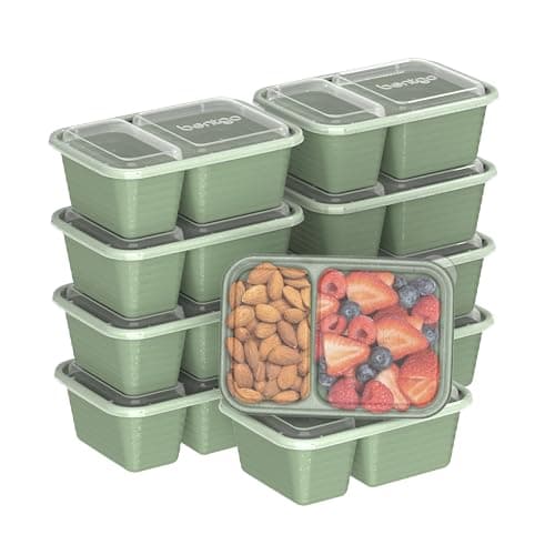 Bentgo Prep - 2-Compartment Snack Containers with Lids - Reusable, Microwaveable, Durable, PFAS & BPA-Free, Freezer, & Dishwasher-Safe Meal Prep Food Storage - 10 Trays & 10 Lids (Basil Glitter)