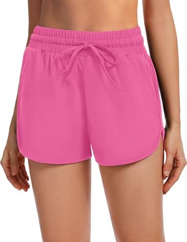 OBFUN Women's Athletic Shorts High Waisted Running Workout Black Sporty Spandex Dolphin Shorts for Gym Yoga Pockets 2.5" Pink Medium