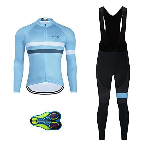 MOXILYN Cycling Jerseys Men Set Bike Clothing for Men Long Sleeve Bike Jacket and Cycling Bibs Pants with 28D Gel Pad