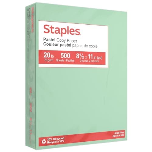 Staples Pastel 30% Recycled Color Copy Paper, 20 lbs., 8.5" x 11", Green, 500/Ream (14781)