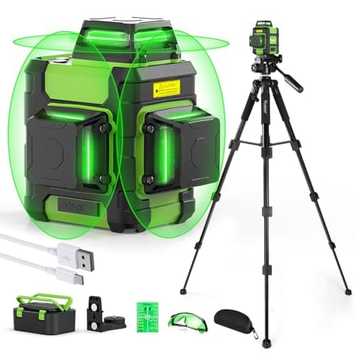 Huepar Laser Level 360° with Tall Tripod, Self Leveling Rechargeable Lazer Leveler for Construction and Picture Hanging, Nivel Laser with Pluse Mode for Outdoor, Hard Carry Case, 50" Tripod, Glasses