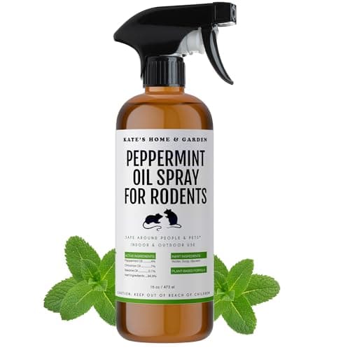 Kate Naturals Peppermint Oil Spray for Rodents, Mouse, Squirrels (16oz, Pet Safe). Rodent Repellent Outdoor for Car Engines, Mice, Rat, Bat, House, Plants