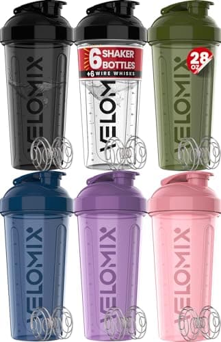VELOMIX -6 PACK- 28 OZ Protein Shaker Bottles for Protein Mixes, Shaker Cups for Protein Shakes, Large Shaker Bottle Pack, Shaker Cup, Shakers for protein Shakes (Core Series)