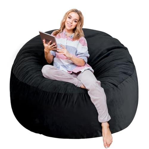 3 Ft Large Bean Bag Chairs for Adults/Teens with Memory Foam Filling, Bean Bag Sofa with Filler Included, Soft Dutch Velvet Fabric Beanbags,3 Foot, Black