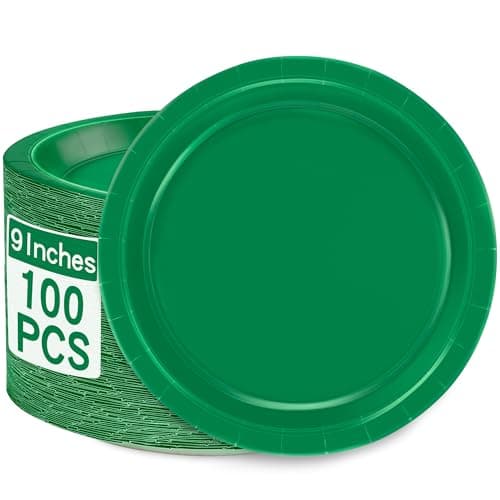 QZYL 100 PCS Disposable Plates, Green Paper Plates, 9" Heavy Duty Party Plates Round Dinner Plates Tableware Bulk for Daily Use Birthday Picnic Camping St Patricks Day Party Supplies