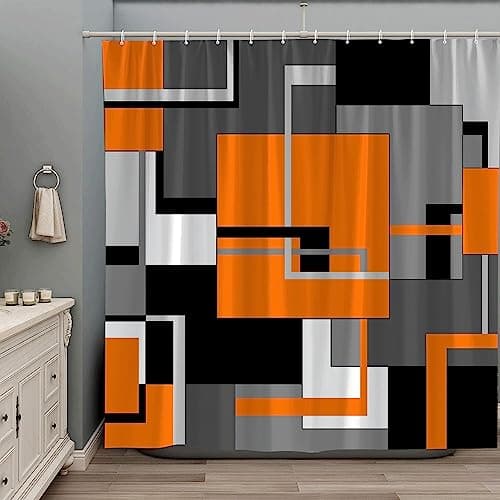 ZZYSKS Orange Shower Curtain Black White Gray Geometric Abstract Mid Century Modern Minimalist Fashion Home Fabric Bathroom Decor Set Include Hooks 70Wx70H Inch
