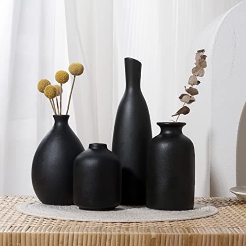 Joynisy Black Ceramic Vase Set of 4, Classic Matte Vases Home Decorations for Table Shelf Office Decor (Black)