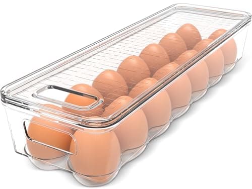 Utopia Home Egg Container With Lid and Handle for Refrigerator - Pack of 1 - Clear Stackable Egg Holder for Kitchen Storage and organization
