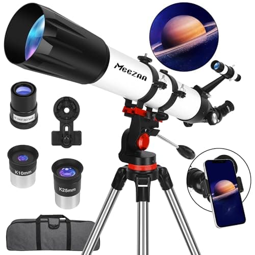 Best Telescopes for Adults #3 from MEEZAA MEEZAA Telescope, Telescope for Adults High Powered Professional, 90mm Aperture 800mm Refractor Telescopes for Astronomy Beginners Fully Multi-Coated with AZ Mount Tripod & Phone Adapter & Carry Bag