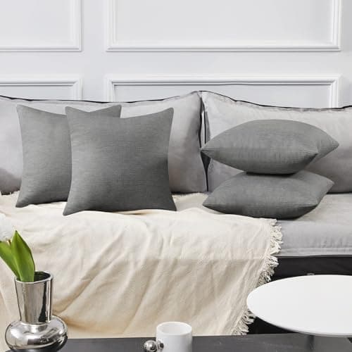 Deconovo Soft Cushion Covers Pillow Covers Faux Linen Pillow Covers with Invisible Zipper for Sofa 18x18 Inch Grey 4 Pcs Case Only No Insert