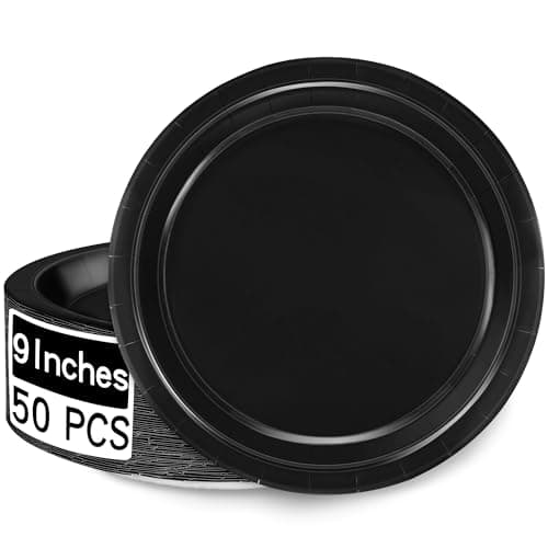 50 Pieces of Paper Plates, Round Black Party Plates Pack, Disposable 9 Inches Paper Dinner Plates, Everyday Use Paper Plates for Daily Meals Picnic Camping Birthday Christmas Thanksgiving Supplies