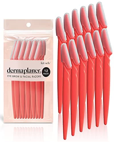 Kitsch Dermaplaning Tool - Face Razors for Women and Men, Eyebrow Trimmer & Face Shaver, Facial Hair Removal, Facial Razors for Women & Men, Dermaplane Razor for Women Face, 12 pc (Coral)