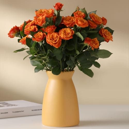 hjn Yellow Flower Vase – Minimalist Ceramic Vase, Decor Vases for Flowers/Centerpieces/Table/Office/Living Room/Bookshelf/Mantel/(Yellow)