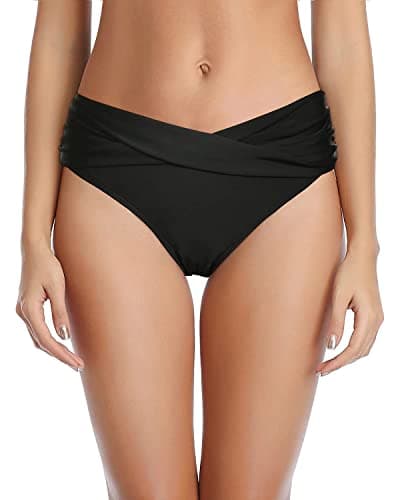 Tempt Me Women Black Twist Bikini Bottom Moderate High Cut Bathing Suit Bottoms Ruched Swimsuit Bottom S