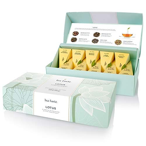 Tea Forte Lotus Relaxing Organic Tea, Petite Presentation Box, Sampler Gift Set With Handcrafted Pyramid Infuser, 10 Count (Pack of 1)