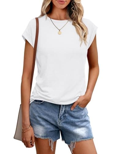 AUTOMET Womens Tops Basic T Shirts Business Casual Loose Fit Boat Neck Short Sleeve Summer Cute Outfits Cotton Tee Dressy Work Spring Clothes Trendy 2024 Fashion White M