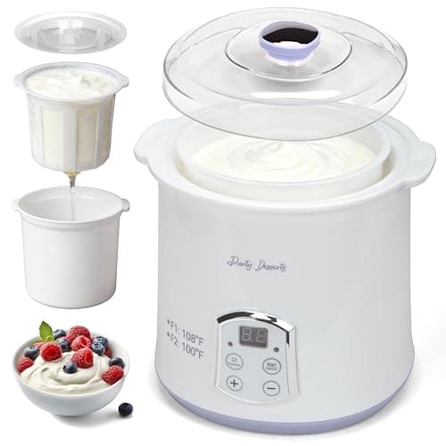 Party Dessert Electric Greek Yogurt Maker Machine with Strainer, Automatic Yogurt Maker for Home Organic Yogurt, Timer Control, BPA-free PP Lid, 2 x Inner Bucket (2 Quarts)