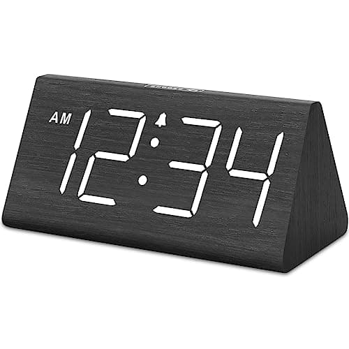 DreamSky Wooden Digital Alarm Clocks for Bedrooms - Electric Desk Clock with Large Numbers, USB Port, Loud Alarm for Heavy Sleepers, Adjustable Volume, Dimmer, Snooze, DST, 12/24H, Wood Décor Gifts