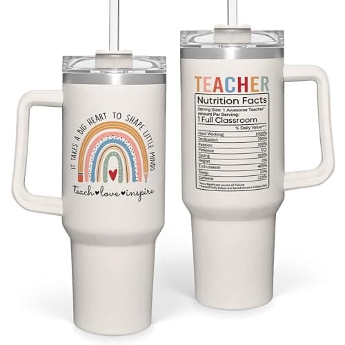 SANDJEST Teacher Appreciation Gifts It Takes a Big Heart to Shape Little Minds Tumbler with Handle 40oz Stainless Steel Coffee Cup - Thank You Gifts from Students for Teacher's Day Graduation Gifts