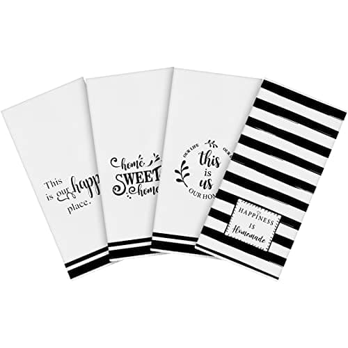 Honoson 4 Pcs Kitchen Dish Towels Christmas Farmhouse Hand Towel Tea Towels Absorbent Quick Dry Dish Cloths Polyester Cleaning Cloth for Kitchen Home Gifts Supplies(White,Stripe Style)