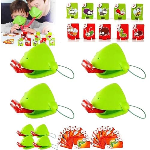 Frog Tongue Game with Blowing air, Frog Mask Tongue Game Set, Insect Cardboard Included, Multiplayer Ga-me(4 Sets)