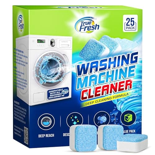 True Fresh Washing Machine Cleaner Tablets – 25-Pack Deep Cleaning for Front Loader, Top Load & HE Washers – Helps Remove Odor-Causing Residues, Pet Hair & Hard Water Buildup – Septic Safe