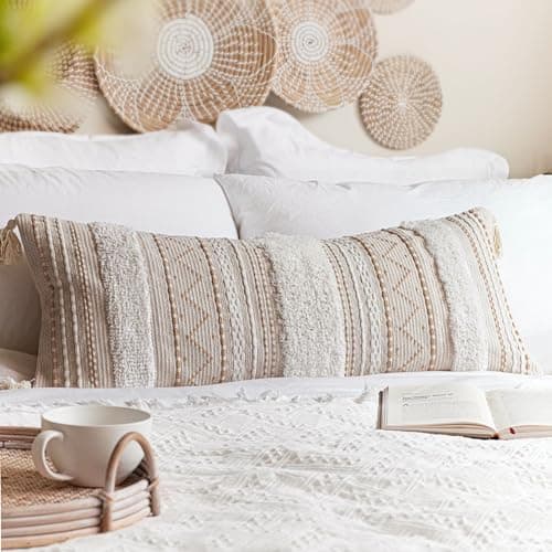 BlissBlush Cream Decorative Lumbar Throw Pillow Cover 14x36 Boho Long Cushion for Bed Neutral Accent Farmhouse Pillowcase for Bedroom Living Room Couch Sofa Home Décor (Cover ONLY, Pack of 1)