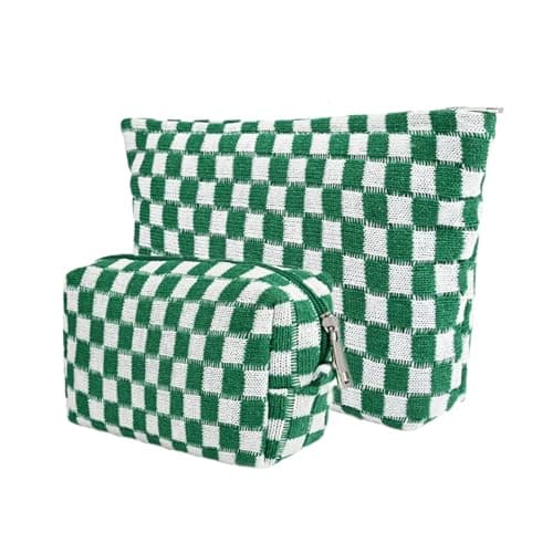 keppesring 2Pcs Makeup Bag for Women Cosmetic Bag Set Travel Toiletry Bag Makeup Pouch Cute Makeup Bag for Purse Zipper Storage Bag Brushes Aesthetic Accessories Girls Car Essentials (Green)