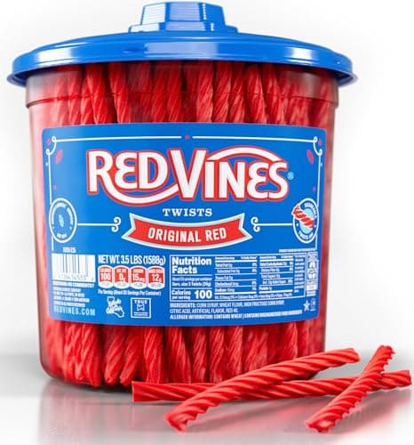 Red Vines Licorice Candy Original Red Flavor Soft Chewy Candy Twists, Red Licorice 3.5 Lb Jar