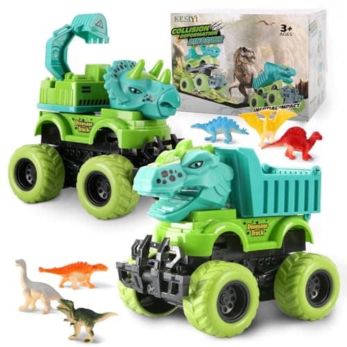 Monster Truck Toys for 2 3 4 5 Year Old Boys Gifts, 2 Pack-Dinosaur Toys for Kids 3-5 with 6 Mini Small Dinosaur Toys, Ideal Monster Trucks for Toddlers 2-4 Years Christmas Birthday Gifts