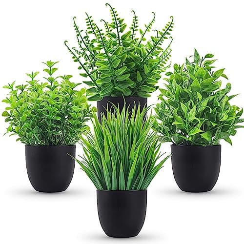Der Rose Fake Plants 4 Packs Artificial Plants Small Faux Plants Black Bathroom Accessories for Halloween Bathroom Home Kitchen Coffee Table Office Desk Decor Indoor